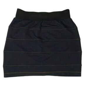 Blue Asphalt Womens Indigo Denim Paneled Stretch Pull On Skirt Size L.